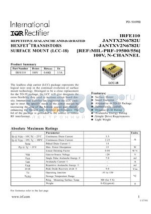 JANTXV2N6782U datasheet - HEXFET TRANSISTORS SURFACE MOUNT (LCC-18)