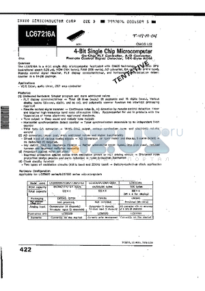 LC67216A datasheet - CMOS LSI 4 BIT SINGLE CHIP MICRO COMPUTER