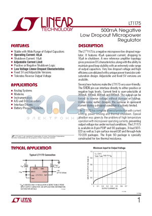 LT1175CQ-5 datasheet - 500mA Negative Low Dropout Micropower Regulator