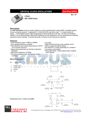 HS-1427-FREQ datasheet - CRYSTAL CLOCK OSCILLATORS