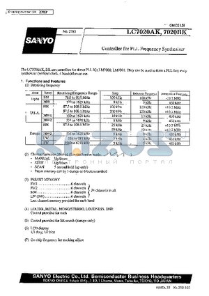 LC7020BK datasheet - Controller for PLL Frequency Synthesizer
