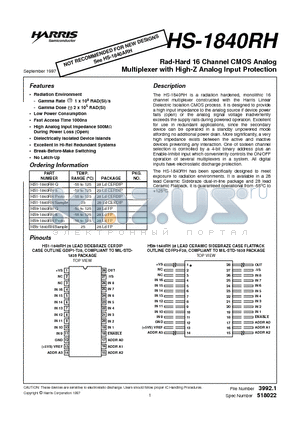 HS-1840RH datasheet - Rad-Hard 16 Channel CMOS Analog Rad-Hard 16 Channel CMOS Analog