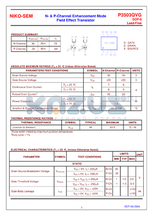 P3503QVG datasheet - N- & P-Channel Enhancement Mode Field Effect Transistor