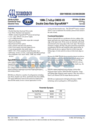 GS8170DD36C-300 datasheet - 18Mb S1x2Lp CMOS I/O Double Data Rate SigmaRAM