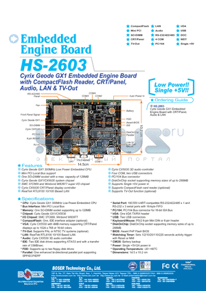 HS-2603 datasheet - Cyrix Geode GX1 Embedded Engine Board