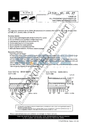 LC7131 datasheet - CMOS LSI PLL FREQUENCY SYNTHSIZER LSI FOR 27MHz CB TRANSCEIVERS