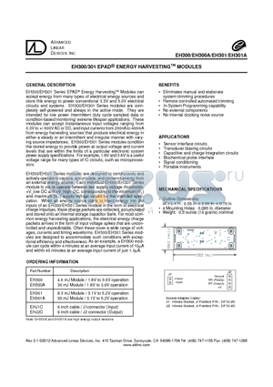 EH301A datasheet - EH300/301 EPAD^ ENERGY HARVESTINGTM MODULES