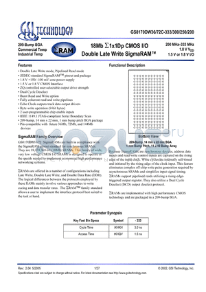 GS8170DW36C datasheet - 18Mb S1x1Dp CMOS I/O Double Late Write SigmaRAM