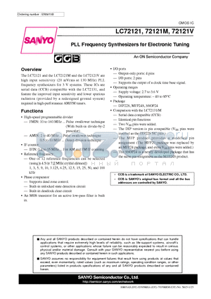 LC72121 datasheet - PLL Frequency Synthesizers for Electronic Tuning