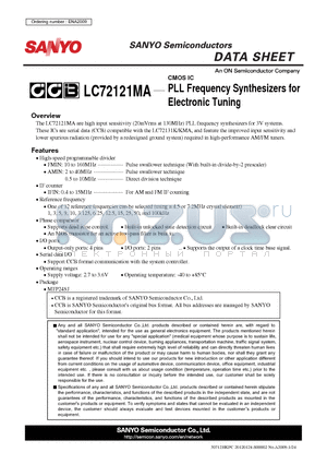 LC72121MA datasheet - CMOS IC PLL Frequency Synthesizers for Electronic Tuning