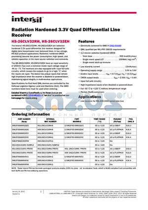 HS-26CLV32EH datasheet - Radiation Hardened 3.3V Quad Differential Line Receiver