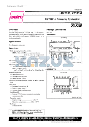 LC72131 datasheet - AM/FM PLL Frequency Synthesizer