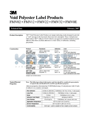 FMV0E datasheet - 3M Void Polyester Label Products