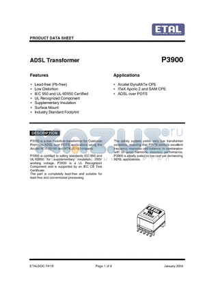 P3900 datasheet - ADSL Transformer