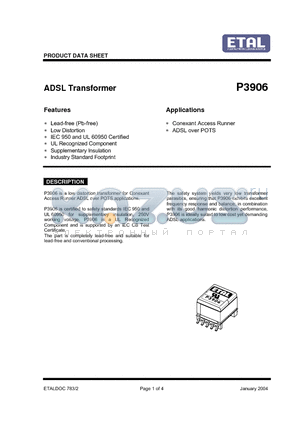 P3906 datasheet - ADSL Transformer