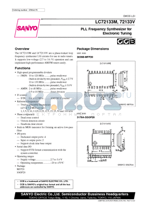 LC72133V datasheet - PLL Frequency Synthesizer for Electronic Tuning