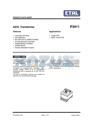 P3911 datasheet - ADSL Transformer