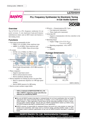 LC72151V datasheet - PLL Frequency Synthesizer for Electronic Tuning in Car Audio Systems