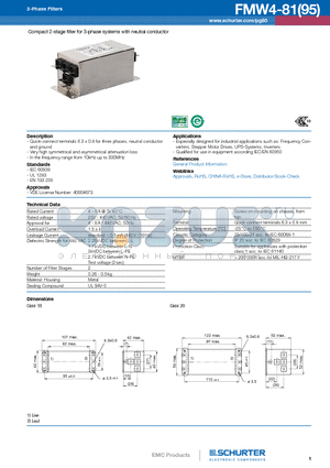 FMW-95-0001 datasheet - Compact 2-stage filter for 3-phase systems with neutral conductor
