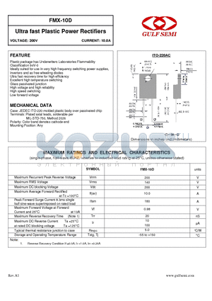 FMX-10D datasheet - Ultra fast Plastic Power Rectifiers VOLTAGE: 200V CURRENT: 10.0A