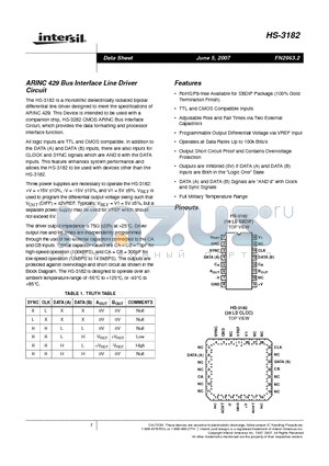 HS-3182 datasheet - ARINC 429 Bus Interface Line Driver