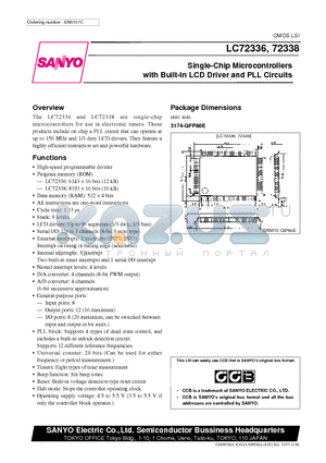 LC72338 datasheet - Single-Chip Microcontrollers with Built-In LCD Driver and PLL Circuits