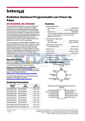 HS-3530AEH datasheet - Radiation Hardened Programmable Low Power Op Amps