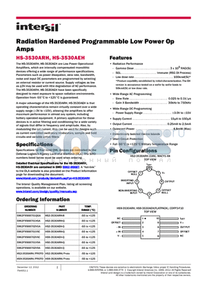 HS-3530ARH_12 datasheet - Radiation Hardened Programmable Low Power Op Amps