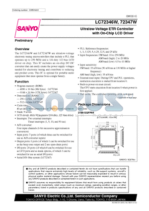 LC72346 datasheet - Ultralow-Voltage ETR Controller with On-Chip LCD Driver