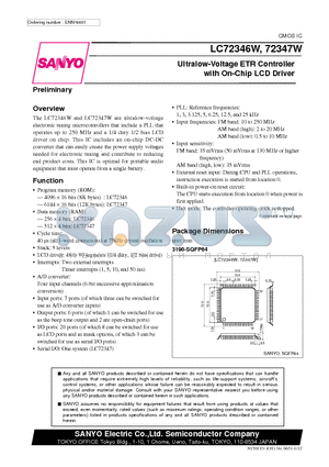 LC72347W datasheet - Ultralow-Voltage ETR Controller with On-Chip LCD Driver