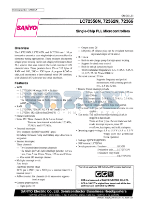 LC72362N datasheet - Single-Chip PLL Microcontrollers