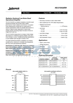 HS-5104ARH datasheet - Radiation Hardened Low Noise Quad Operational Amplifier