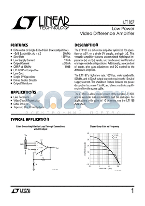 LT1187C datasheet - Low Power Video Difference Amplifier