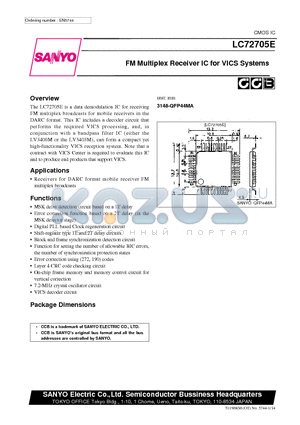LC72705 datasheet - FM Multiplex Receiver IC for VICS Systems