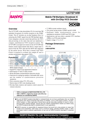LC72714 datasheet - Mobile FM Multiplex Broadcast IC with On-Chip VICS Decoder