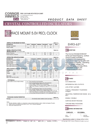 EH93-633-155.52 datasheet - SURFACE MOUNT 5.0V PECL CLOCK