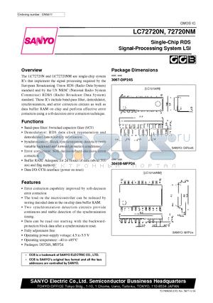 LC72720N datasheet - Single-Chip RDS Signal-Processing System LSI