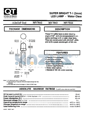 MV7044 datasheet - SUPER BRIGHT T-1 (3mm) LED LAMP - WATER CLEAR