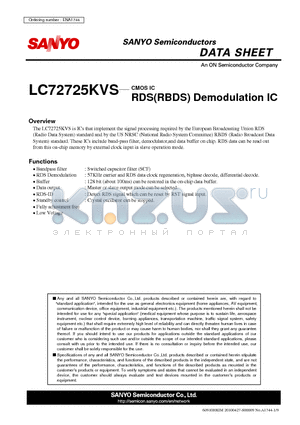 LC72725KVS datasheet - CMOS IC RDS(RBDS) Demodulation IC
