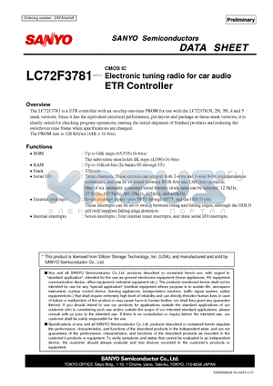 LC72F3781 datasheet - CMOS IC Electronic tuning radio for car audio ETR Controller