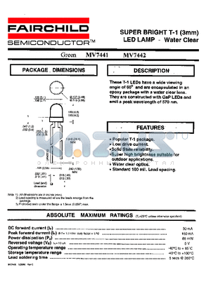 MV7441 datasheet - SUPER BRIGHT T-1 (3mm) LED LAMP Water Clear