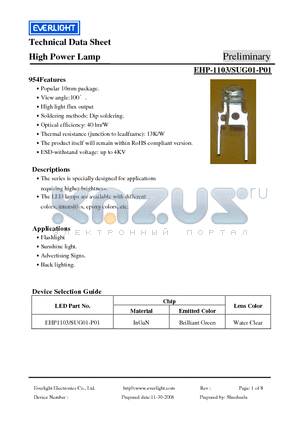 EHP-1103/SUG01-P01 datasheet - High Power Lamp
