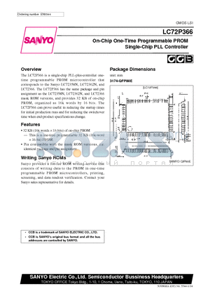 LC72P366 datasheet - On-Chip One-Time Programmable PROM Single-Chip PLL Controller