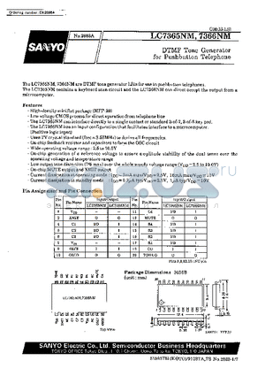 LC7365NM datasheet - DTMF Tone Generator for Pushbutton Telephone