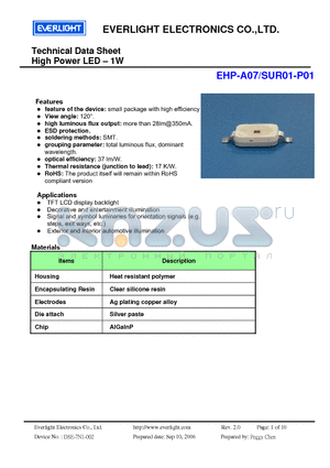 EHP-A07-SUR01-P01 datasheet - High Power LED - 1W