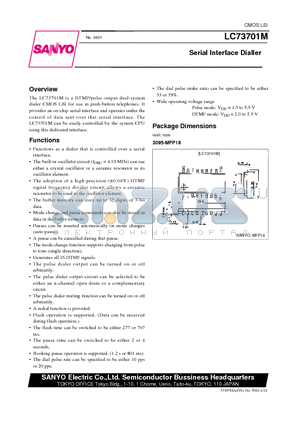 LC73701M datasheet - SERIAL INTERFACE DIALLER