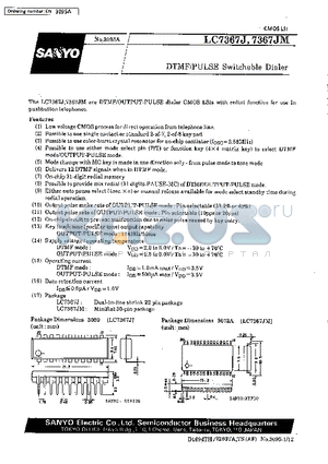 LC7367JM datasheet - DTMF/PULSE Switchable Dialer