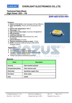 EHP-A07-UT01-P01 datasheet - High Power LED - 1W