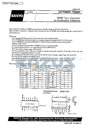 LC7365N datasheet - DTMF Tone Generator for Pushbutton Telephone