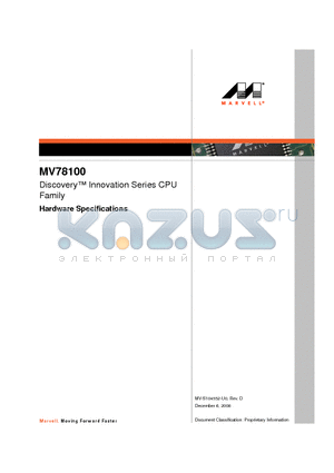 MV78100 datasheet - Discovery Innovation Series CPU Family Hardware Specifications